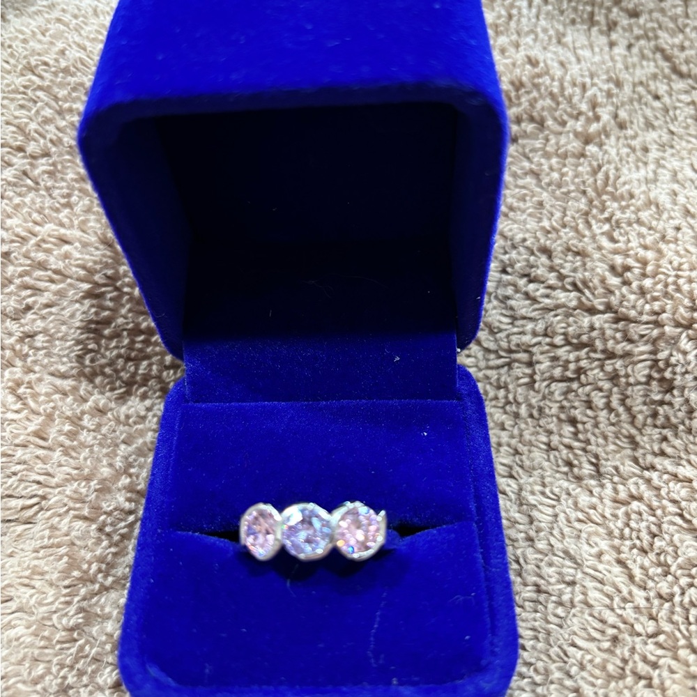 Synthetic pink and purple stones silver tone ring